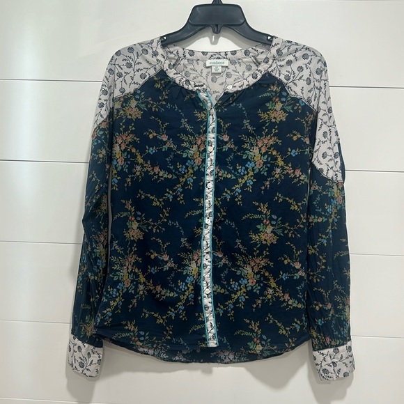Sundance Stories To Be Told Navy Blue Floral Button Up Long Sleeve Blouse XS - Picture 4 of 10